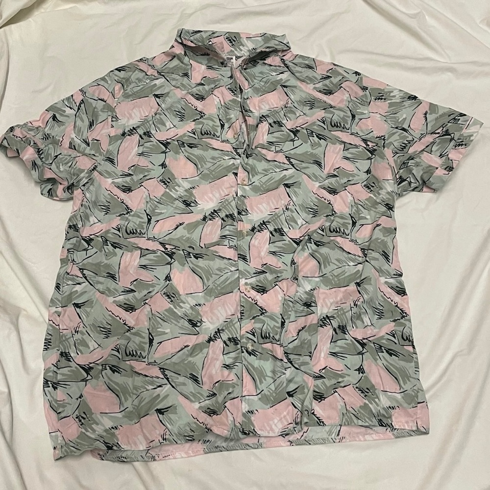Stranger Things Netflix Casual Pink & Green Button Up Shirt Mens XXL